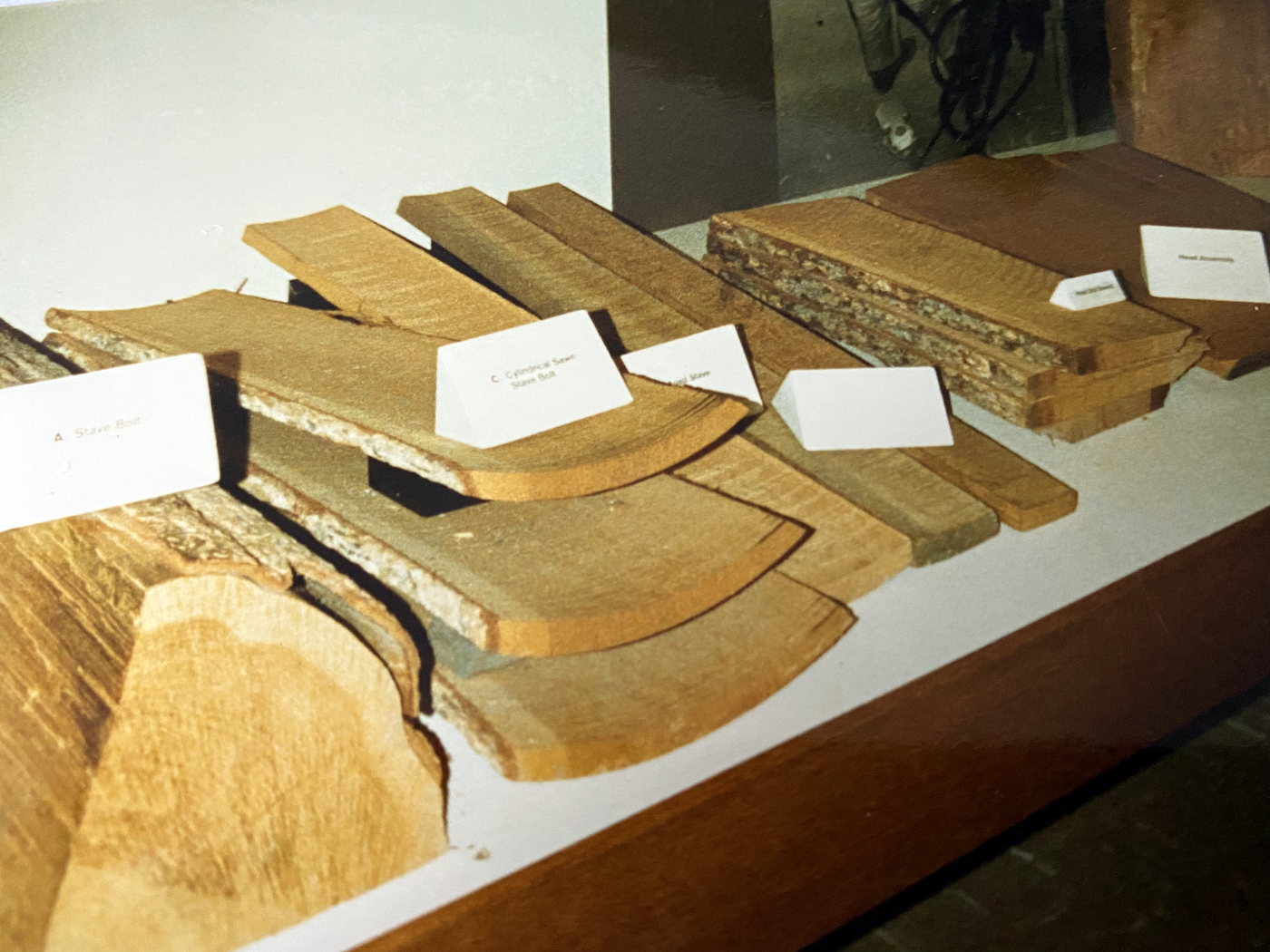 A selection of wood cuts, showing oak sawn several different ways.